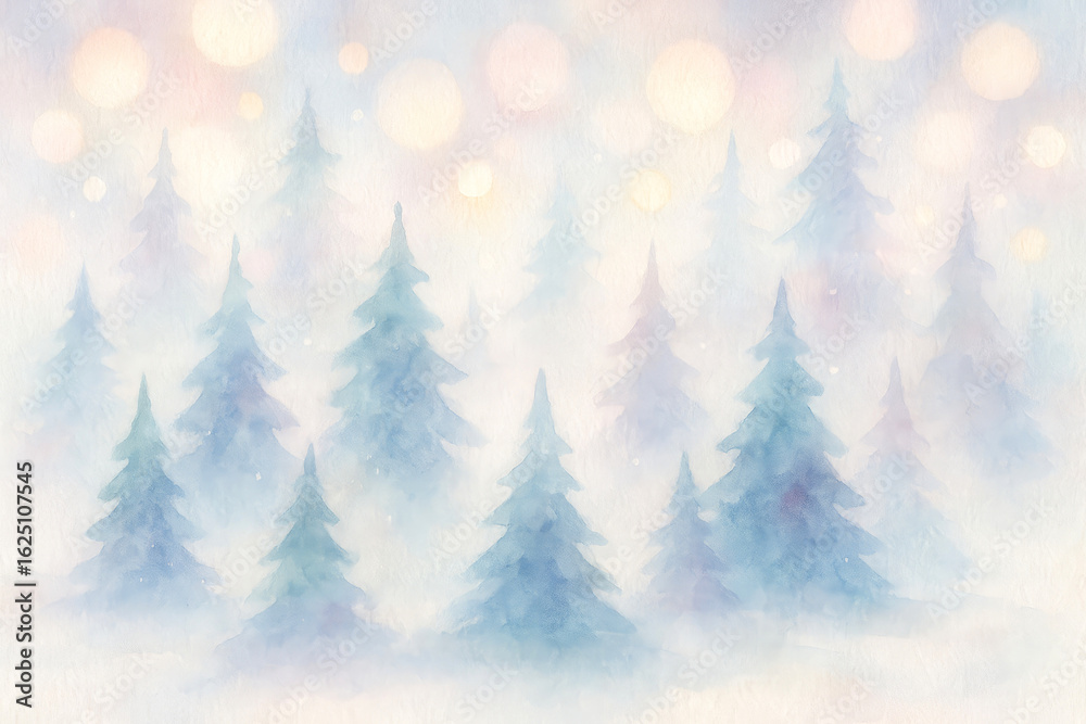 Obraz premium Winter landscape with pine trees shrouded in mist during dawn, creating a serene and tranquil atmosphere in a forest setting