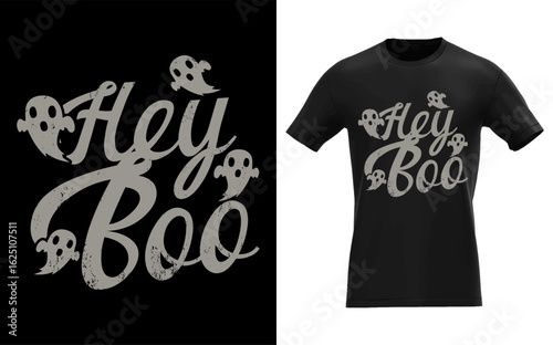 Cute ghost characters with hey boo text perfect for halloween decorations apparel and party invitations featuring a charming silhouette style