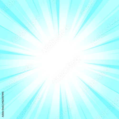 Electric Blue Glowing Sunburst Background. Abstract Blue Glow Effect Sunburst Background for Presentation, Banner, Poster, Flyer, Sales. Modern Pop Art Poster for Summer and Spring Theme.