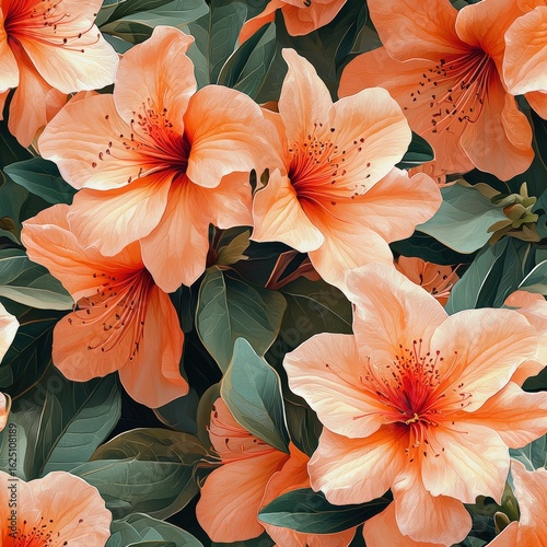 Azalea flower plant flora bloom botany seamless pattern ornament design, tile