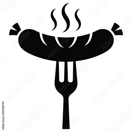 Hot sausage on a fork silhouette