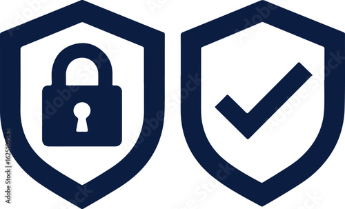 Security shield with lock and checkmark icons
