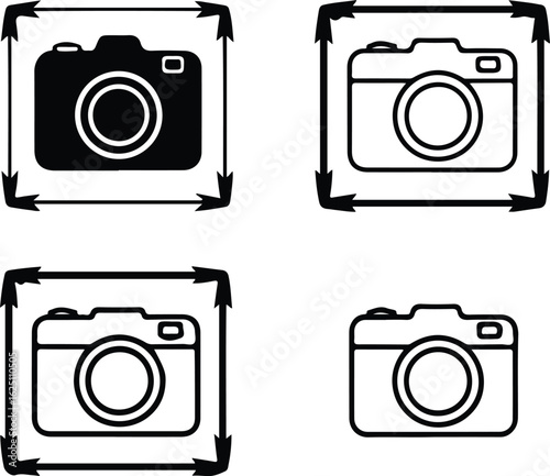 Four cameras in a grid, two black and two outline, isolated on white