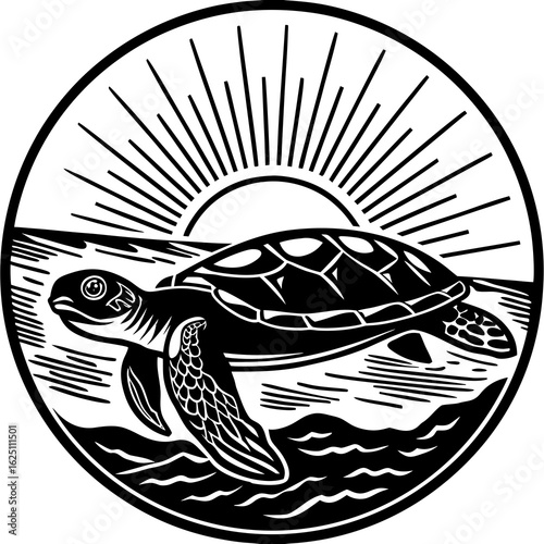 Turtle Swimming Near Surface with Sun Rays