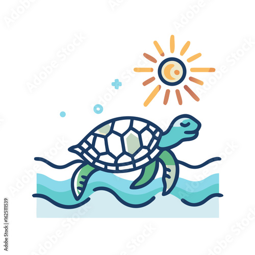 Turtle Swimming Near Surface with Sun Rays