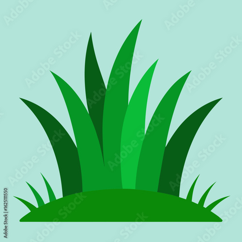 Stylized green grass blades on a light blue background