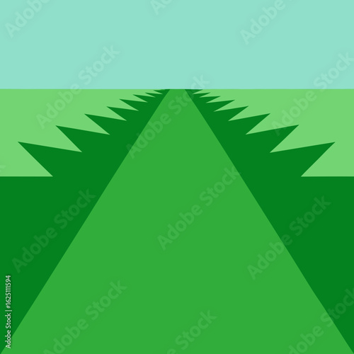 Abstract green landscape with a path leading to the horizon