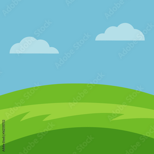 Vibrant green rolling hills under a blue sky with fluffy clouds