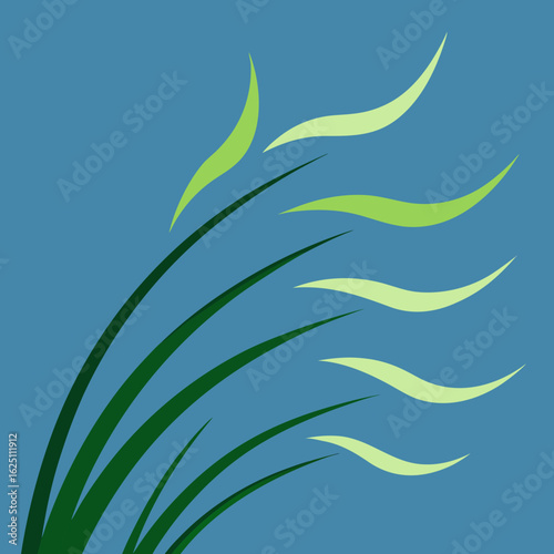 Abstract green grass blades swaying in the wind
