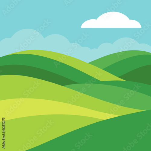Rolling green hills under a blue sky with clouds