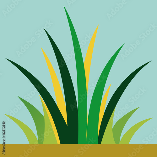Stylized green grass blades against a light blue sky