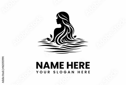 Silhouette of a Woman Emerging from Water with Flowing Hair.