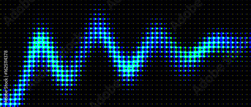 Dynamic waveform pattern in vibrant blue and green halftone for modern tech backgrounds and digital designs