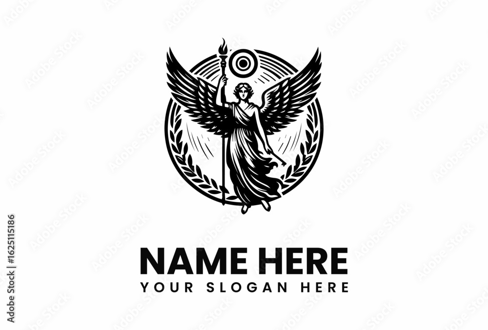 Fototapeta premium Winged Angel Holding Torch Emblem of Strength and Guidance.