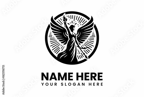 Winged Victory Silhouette of a TorchBearing Figure in Circular Emblem.