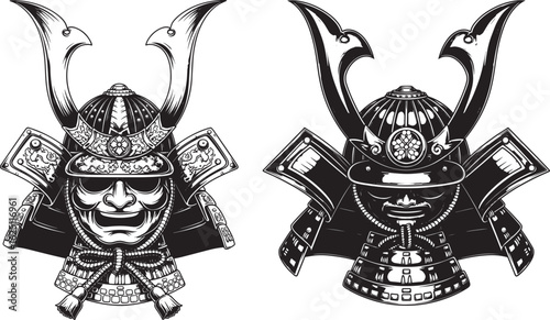 Vector art of samurai helmet and armor illustration isolated on white background