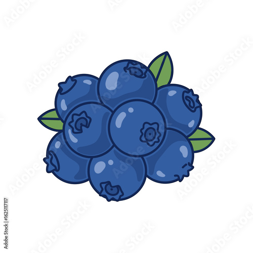 Illustration of a cluster of blueberries with green leaves creating a vibrant and appetizing display