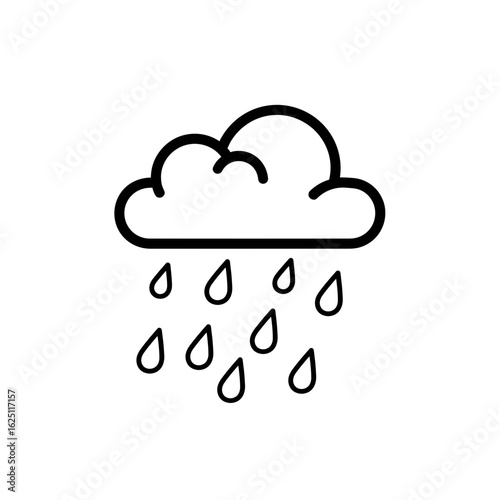 Illustration of a fluffy cloud with raindrops falling from it in a minimalist line drawing style design