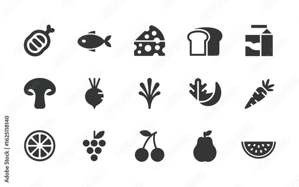 Fototapeta premium Fresh healthy food items icon set