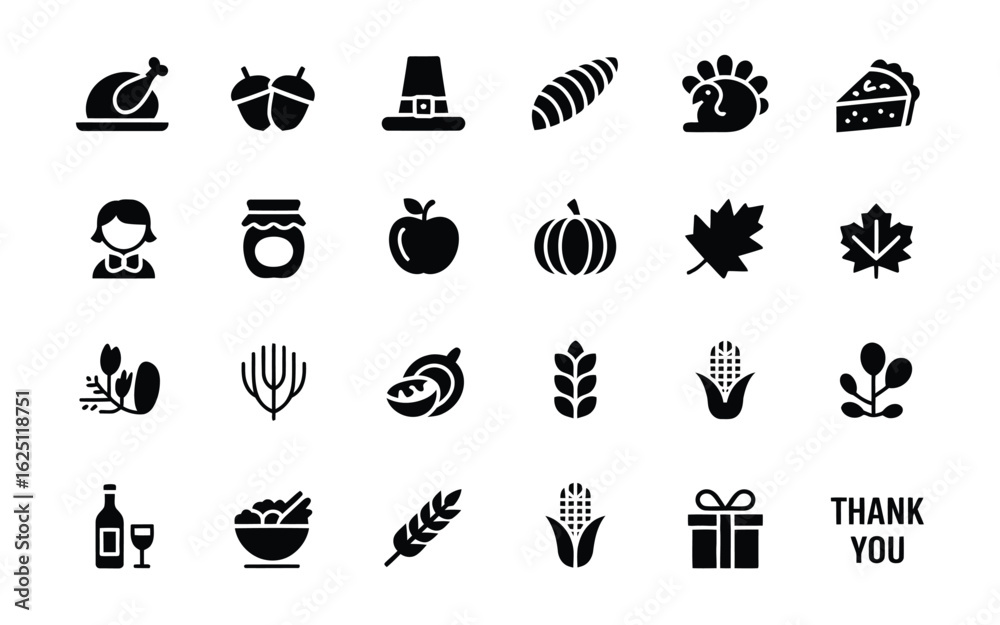 Fototapeta premium Thanksgiving gratitude celebration icon set