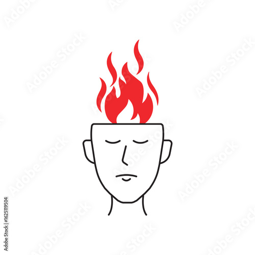 anger icon like man with fire inside mind. concept of person out of control and irritability. flat simple linear style trend modern angry logotype graphic design element isolated on white background
