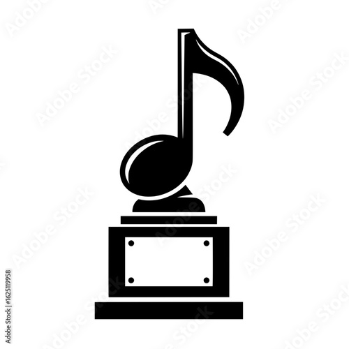 A simple vector illustration of a trophy or award in the shape of a musical note. This image symbolizes a music award, achievement, competition, or the entertainment industry. 