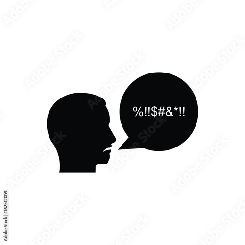 rude person with bad swear talk in bubble. flat simple style graphic design element isolated on white background. concept of broken human communication and dissatisfied obscene behavior in society