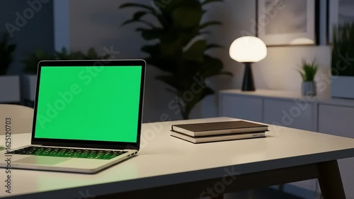 Wallpaper Mural Minimalist White Desk with Laptop and Coffee in Cozy Evening Setup Torontodigital.ca