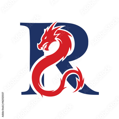 Wallpaper Mural Dragon with Letter R Monogram Mascot Logo Design, Dragon wrapped around letter R, Stylized Lettermark Logo, Vector Illustration. Torontodigital.ca