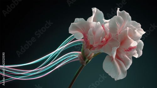 Pink flower with glowing lines