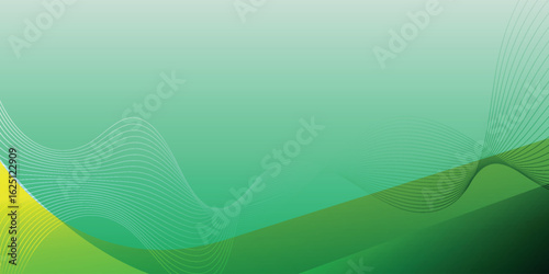 Green abstract wave background with smooth gradient and curved line patterns, ideal for eco-friendly themes, business presentations, technology visuals, health graphics, and clean modern design.