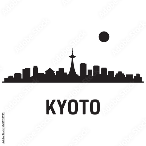Kyoto city skyline simple silhouette. Modern urban. Vector black silhouette. with white background