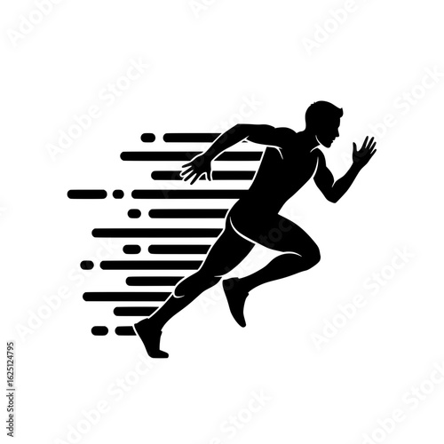 A silhouette illustration of an athlete sprinting. The motion lines behind him indicate speed and dynamism. 