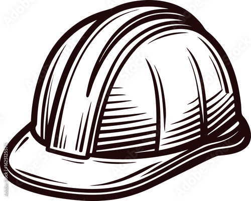 Hand drawn illustration of a safety construction helmet in vintage engraved isolated on white background