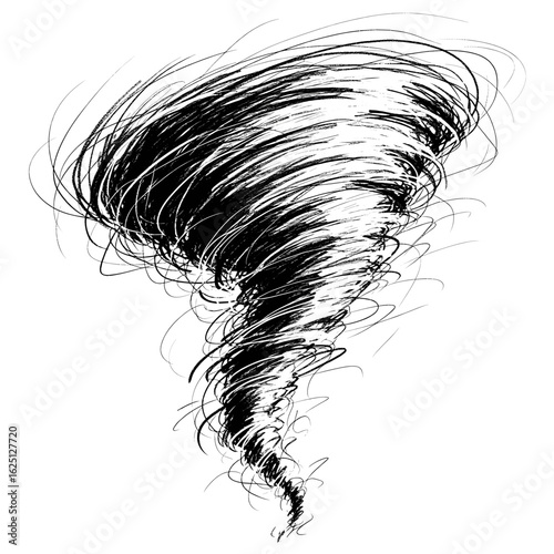 Sketch depiction of a swirling vortex with chaotic lines and a funnel shape in monochrome style drawing