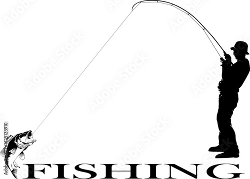 Fishing.Fly fisherman fishing.graphic fly fishing.clip art black fishing on white background. Vector