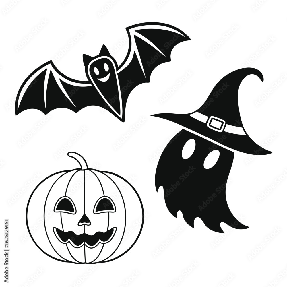Fototapeta premium Creepy Halloween Silhouettes of Haunted Icons