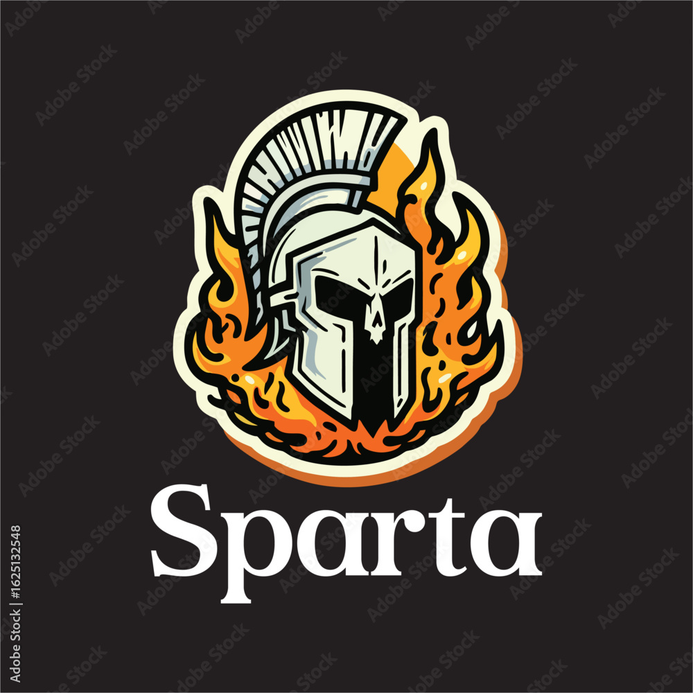 Obraz premium Vector Illustration of Spartan Skull Head with flame on side