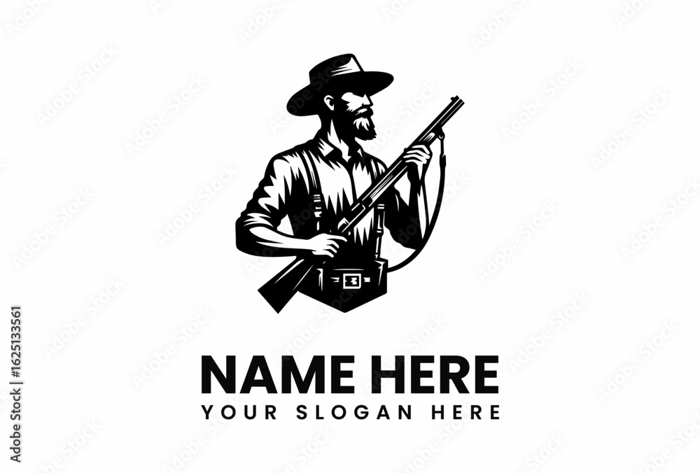 Fototapeta premium Silhouette of a Bearded Hunter in Profile.