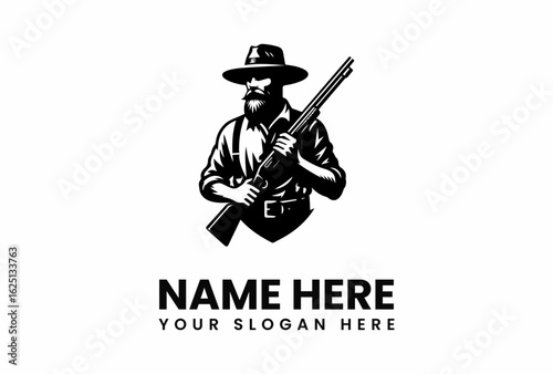 Silhouette of a Bearded Man Holding a Shotgun Wearing a Hat.
