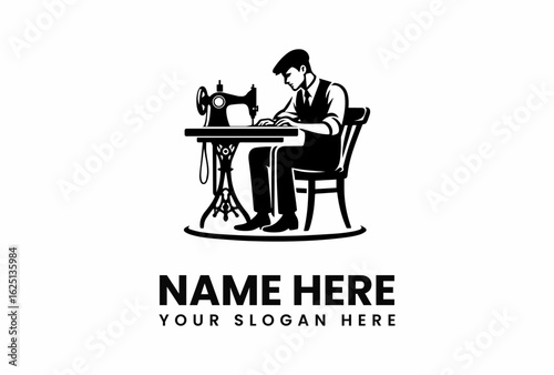 Tailor at Vintage Sewing Machine Wearing Cap and Vest Focused on Craftsmanship.