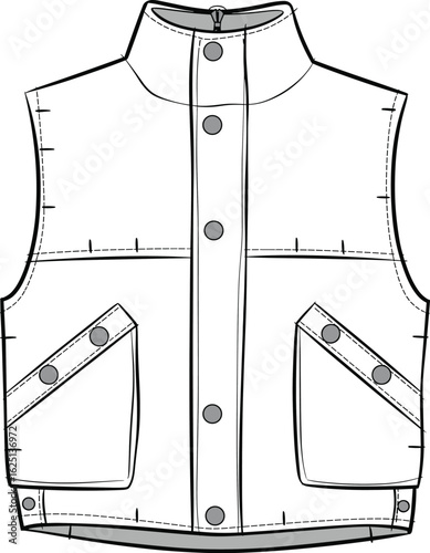 vest fashion design sketch, front view, outline clip art preview