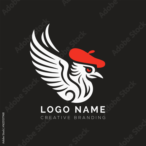 Whimsical bird with beret logo