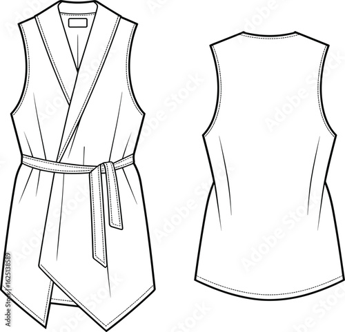 Stylish Women's Shirt Dress Flat Vector Illustration, Perfect for Casual Everyday Wear with Drawstring Waist and Front Pocket Design