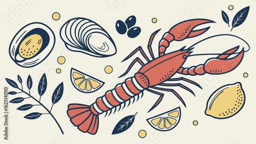 horizontal vector pattern of seafood shrimps