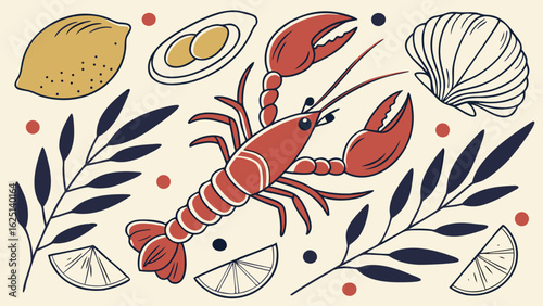 horizontal vector pattern of seafood shrimps