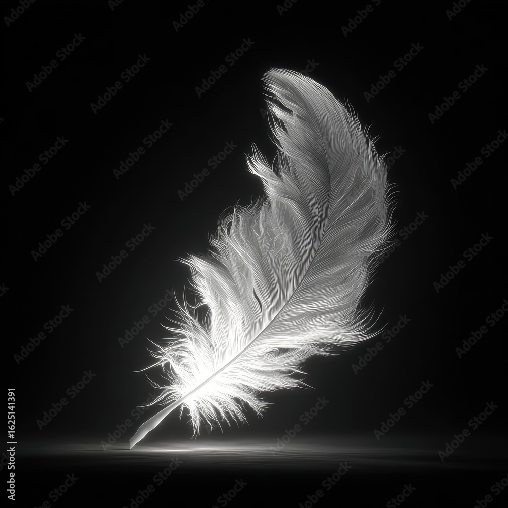 Obraz premium Illuminated feather on a dark background