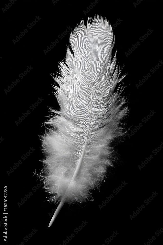 Obraz premium Single white feather against black backdrop