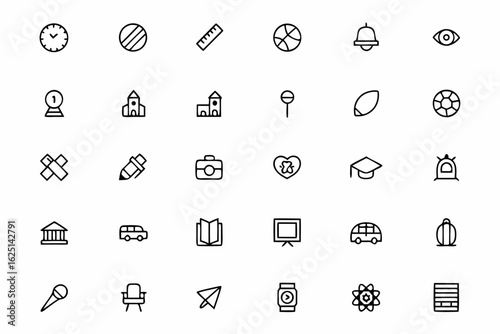 A clean and structured collection of icons representing various parts of a school campus. Ideal for school maps, brochures, websites, and campus signage