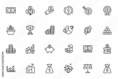 A clean and strategic icon set symbolizing profit generation, financial wins, and long-term business value. Great for consulting services, financial websites, and wealth management content